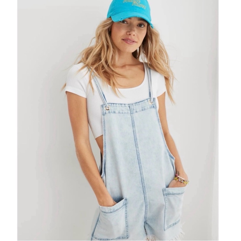 Aerie double strap overall shorts